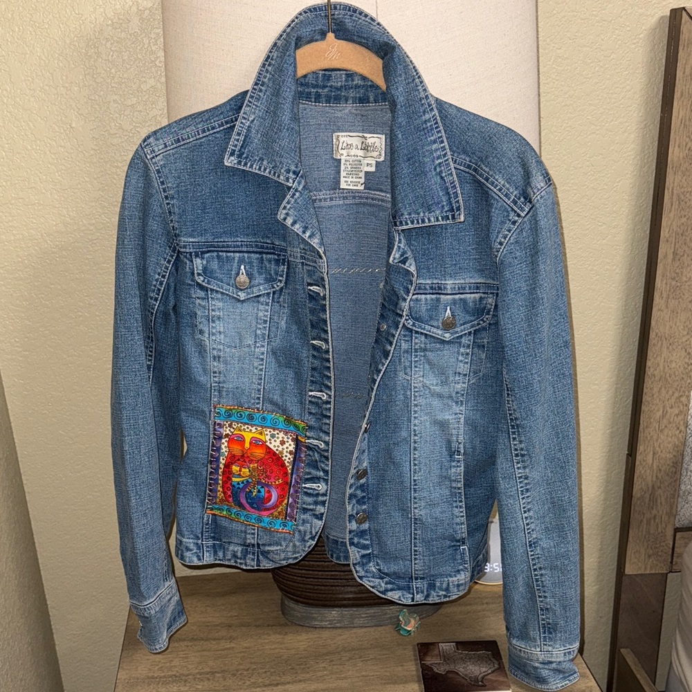 Live a Little Blue Denim Jacket with Colorful Patch